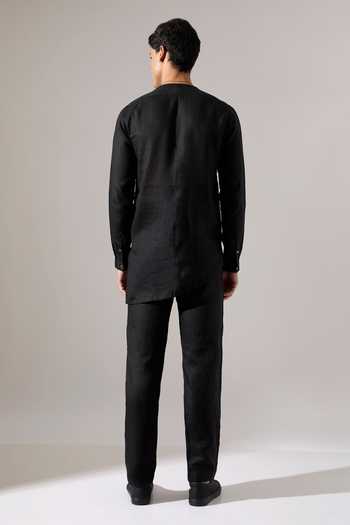 Shop_Son Of A Noble Snob_Black Linen Austin Kurta Set _Online_at_Aza_Fashions
