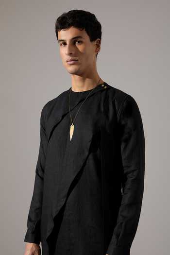 Shop_Son Of A Noble Snob_Black Linen Austin Kurta Set 