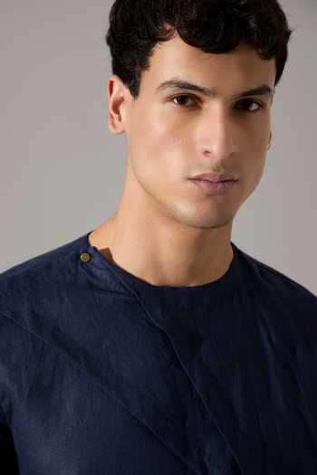 Buy_Son Of A Noble Snob_Blue Linen Leo Kurta Set _Online_at_Aza_Fashions