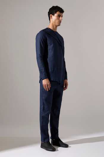 Shop_Son Of A Noble Snob_Blue Linen Leo Kurta Set _Online_at_Aza_Fashions