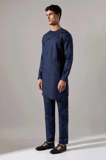 Son Of A Noble Snob_Blue Linen Brian Kurta And Pant Set _at_Aza_Fashions