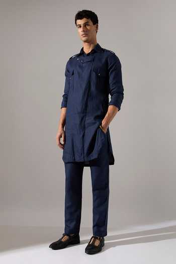 Buy_Son Of A Noble Snob_Blue Linen Brian Kurta And Pant Set 