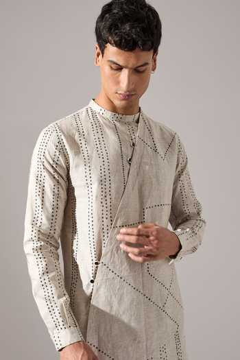 Buy_Son Of A Noble Snob_Ivory Linen Caivs Riplee Printed Kurta And Pant Set _Online_at_Aza_Fashions