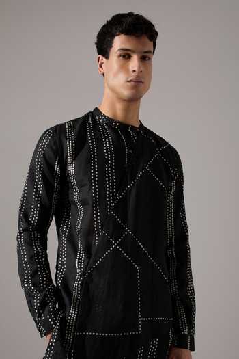 Son Of A Noble Snob_Black Linen Caivs Riplee Kurta And Pant Set _Online_at_Aza_Fashions