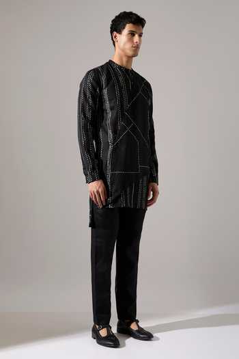 Buy_Son Of A Noble Snob_Black Linen Caivs Riplee Kurta And Pant Set _Online_at_Aza_Fashions