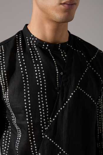 Shop_Son Of A Noble Snob_Black Linen Caivs Riplee Kurta And Pant Set _Online_at_Aza_Fashions