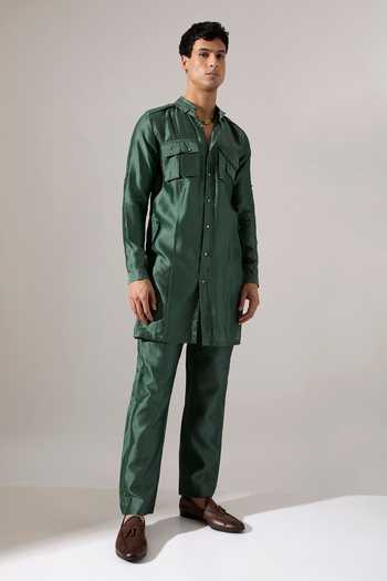 Buy_Son Of A Noble Snob_Green Modal Avren Asymmetric Kurta Set _Online_at_Aza_Fashions