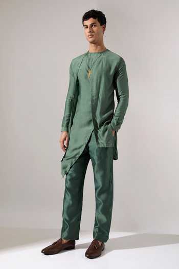 Shop_Son Of A Noble Snob_Green Modal Avren Asymmetric Kurta Set _Online_at_Aza_Fashions