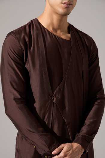 Son Of A Noble Snob_Brown Modal Orion Asymmetric Kurta Set _Online_at_Aza_Fashions