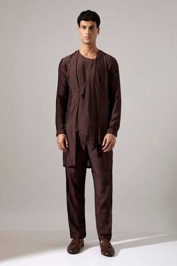 Buy_Son Of A Noble Snob_Brown Modal Orion Asymmetric Kurta Set _Online_at_Aza_Fashions