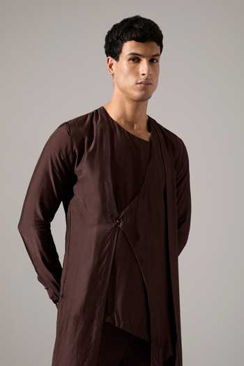 Son Of A Noble Snob_Brown Modal Orion Asymmetric Kurta Set _at_Aza_Fashions