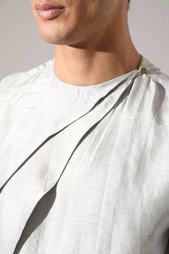 Son Of A Noble Snob_Grey Silk Dorian Raw Kurta Set _Online_at_Aza_Fashions
