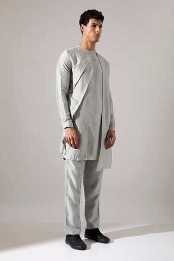 Buy_Son Of A Noble Snob_Grey Silk Dorian Raw Kurta Set _Online_at_Aza_Fashions