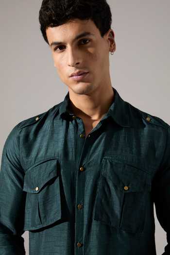 Son Of A Noble Snob_Green Silk Ansel Kurta Set _Online_at_Aza_Fashions