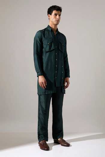 Buy_Son Of A Noble Snob_Green Silk Ansel Kurta Set _Online_at_Aza_Fashions