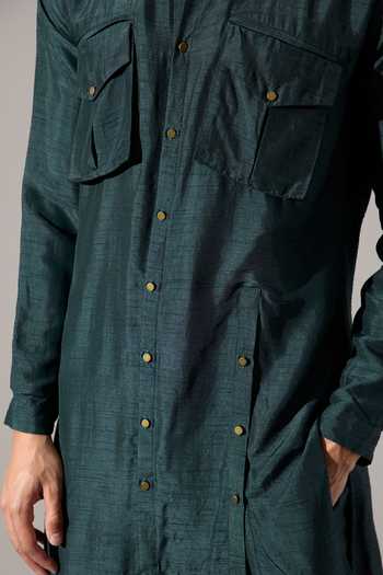 Son Of A Noble Snob_Green Silk Ansel Kurta Set _at_Aza_Fashions