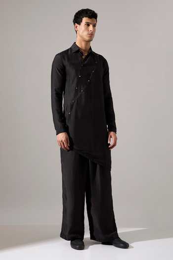 Buy_Son Of A Noble Snob_Black Modal Studs Theon Asymmetric Kurta Set _Online_at_Aza_Fashions
