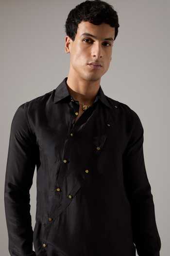 Shop_Son Of A Noble Snob_Black Modal Studs Theon Asymmetric Kurta Set _Online_at_Aza_Fashions