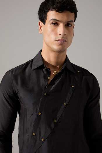 Buy_Son Of A Noble Snob_Black Modal Studs Theon Asymmetric Kurta Set 