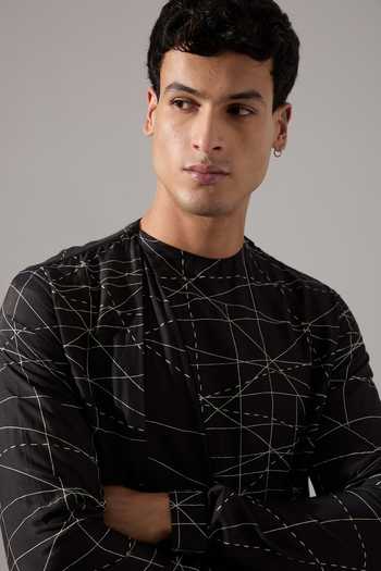 Son Of A Noble Snob_Black Modal Network Print Kurta And Pant Set _Online_at_Aza_Fashions