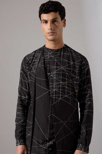 Buy_Son Of A Noble Snob_Black Modal Network Print Kurta And Pant Set _Online_at_Aza_Fashions