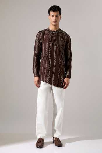 Buy_Son Of A Noble Snob_Brown Silk Corey Dot And Shibori Kurta Set _Online_at_Aza_Fashions