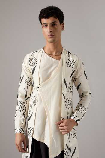 Shop_Son Of A Noble Snob_Off White Chanderi Orion Estate Kurta Set _Online_at_Aza_Fashions