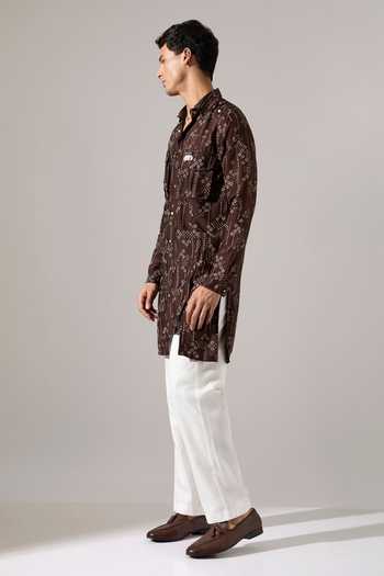 Son Of A Noble Snob_Brown Silk Cyrus Plus Minus Kurta Set _Online_at_Aza_Fashions