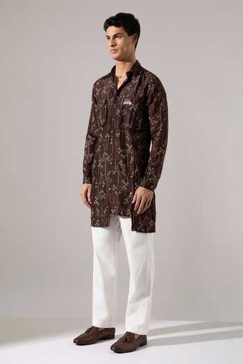 Shop_Son Of A Noble Snob_Brown Silk Cyrus Plus Minus Kurta Set _Online_at_Aza_Fashions