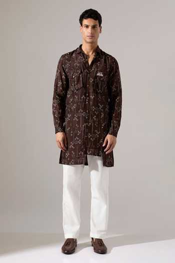 Buy_Son Of A Noble Snob_Brown Silk Cyrus Plus Minus Kurta Set 