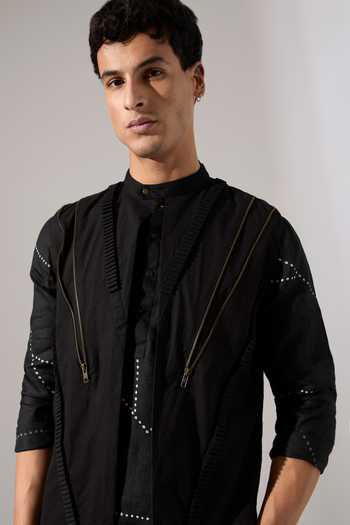 Buy_Son Of A Noble Snob_Black Cotton Studs Mael Zipper Bundi _Online_at_Aza_Fashions