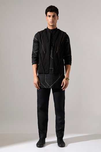 Son Of A Noble Snob_Black Cotton Studs Mael Zipper Bundi _at_Aza_Fashions