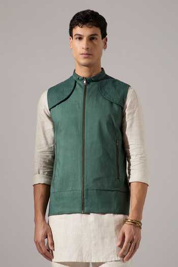 Son Of A Noble Snob_Green Cotton Piping Aemon Bundi _Online_at_Aza_Fashions