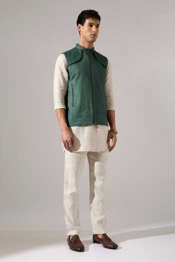 Buy_Son Of A Noble Snob_Green Cotton Piping Aemon Bundi _Online_at_Aza_Fashions