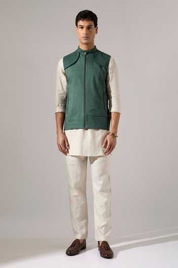Shop_Son Of A Noble Snob_Green Cotton Piping Aemon Bundi _Online_at_Aza_Fashions