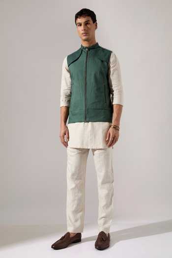 Son Of A Noble Snob_Green Cotton Piping Aemon Bundi _at_Aza_Fashions