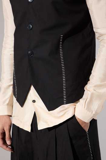 Son Of A Noble Snob_Black Cotton Embroidery Dane Hand Bundi _Online_at_Aza_Fashions
