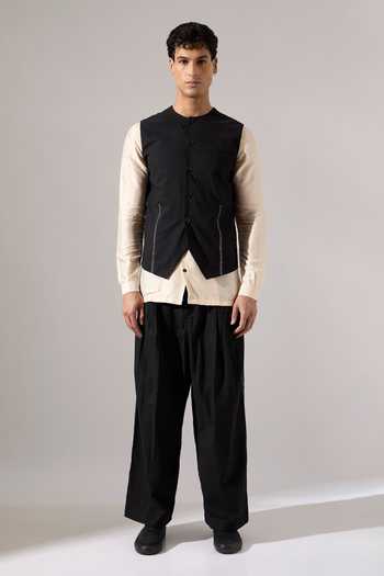 Buy_Son Of A Noble Snob_Black Cotton Embroidery Dane Hand Bundi _Online_at_Aza_Fashions
