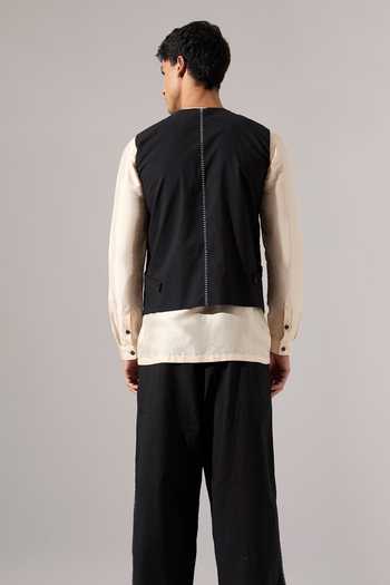 Shop_Son Of A Noble Snob_Black Cotton Embroidery Dane Hand Bundi _Online_at_Aza_Fashions