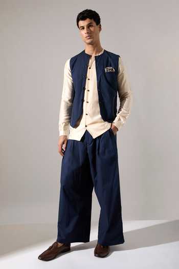 Buy_Son Of A Noble Snob_Blue Cotton Embroidery Dane Hand Bundi 