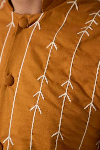 Son Of A Noble Snob Mustard Cotton Embroidery Elian Hand Bundi Online at Aza Fashions Son Of A Noble Snob_Mustard Cotton Embroidery Elian Hand Bundi _Online_at_Aza_Fashions