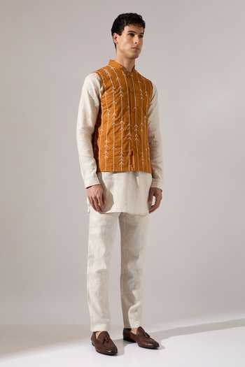 Buy Son Of A Noble Snob Mustard Cotton Embroidery Elian Hand Bundi Online at Aza Fashions Buy_Son Of A Noble Snob_Mustard Cotton Embroidery Elian Hand Bundi _Online_at_Aza_Fashions