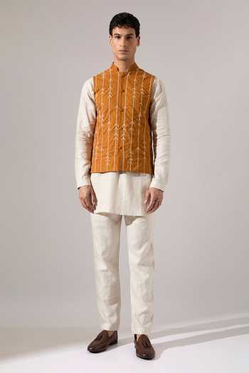 Shop Son Of A Noble Snob Mustard Cotton Embroidery Elian Hand Bundi Online at Aza Fashions Shop_Son Of A Noble Snob_Mustard Cotton Embroidery Elian Hand Bundi _Online_at_Aza_Fashions