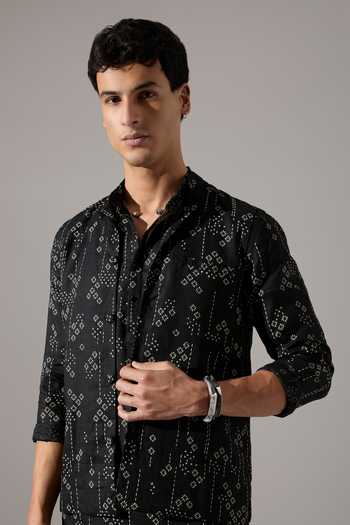 Shop_Son Of A Noble Snob_Black Linen Cameron Plus Minus Print Bundi _Online_at_Aza_Fashions