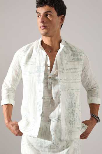 Shop Son Of A Noble Snob White Linen Cameron Dot Print Bundi Online at Aza Fashions Shop_Son Of A Noble Snob_White Linen Cameron Dot Print Bundi _Online_at_Aza_Fashions