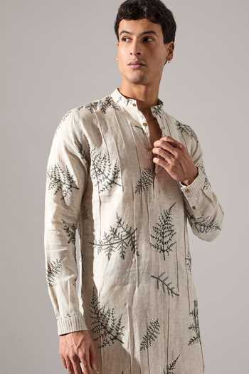 Buy_Son Of A Noble Snob_Ivory Linen Amos Fern Kurta Set _Online_at_Aza_Fashions