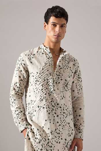 Son Of A Noble Snob_Green Linen Asa Dapple Kurta Set _Online_at_Aza_Fashions