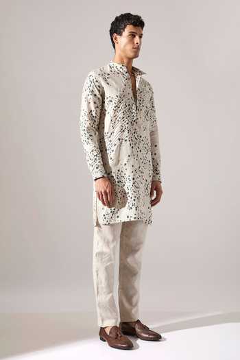 Buy_Son Of A Noble Snob_Green Linen Asa Dapple Kurta Set _Online_at_Aza_Fashions