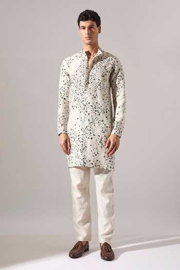 Shop_Son Of A Noble Snob_Green Linen Asa Dapple Kurta Set _Online_at_Aza_Fashions