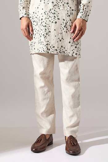 Son Of A Noble Snob_Green Linen Asa Dapple Kurta Set _at_Aza_Fashions